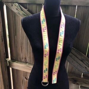 Douglas Paquette Pink Canvas & Yellow Ribbon Flip Flop Belt D Rings Size M-L